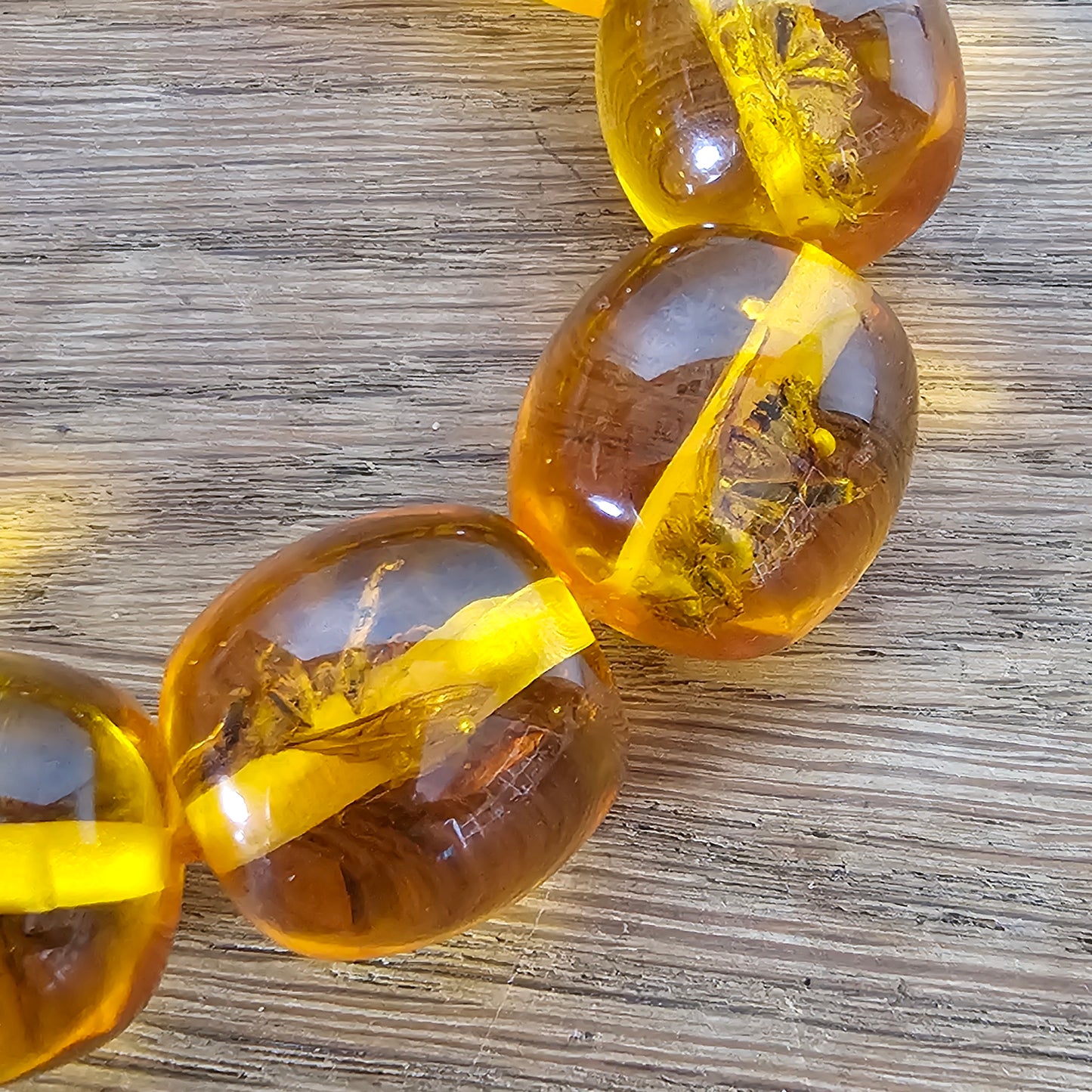 Vintage amber effect resin bead bracelet with insect inclusions