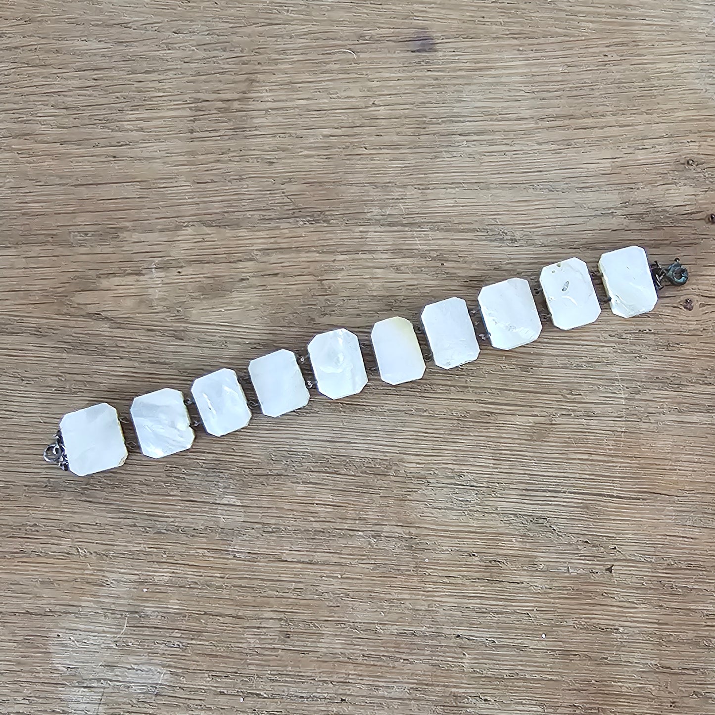 Mid-century hand-painted mother of pearl scenic panel bracelet