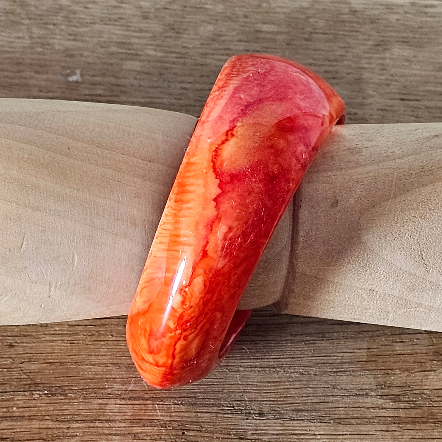 1970s marbled orange chunky asymmetric acrylic bangle