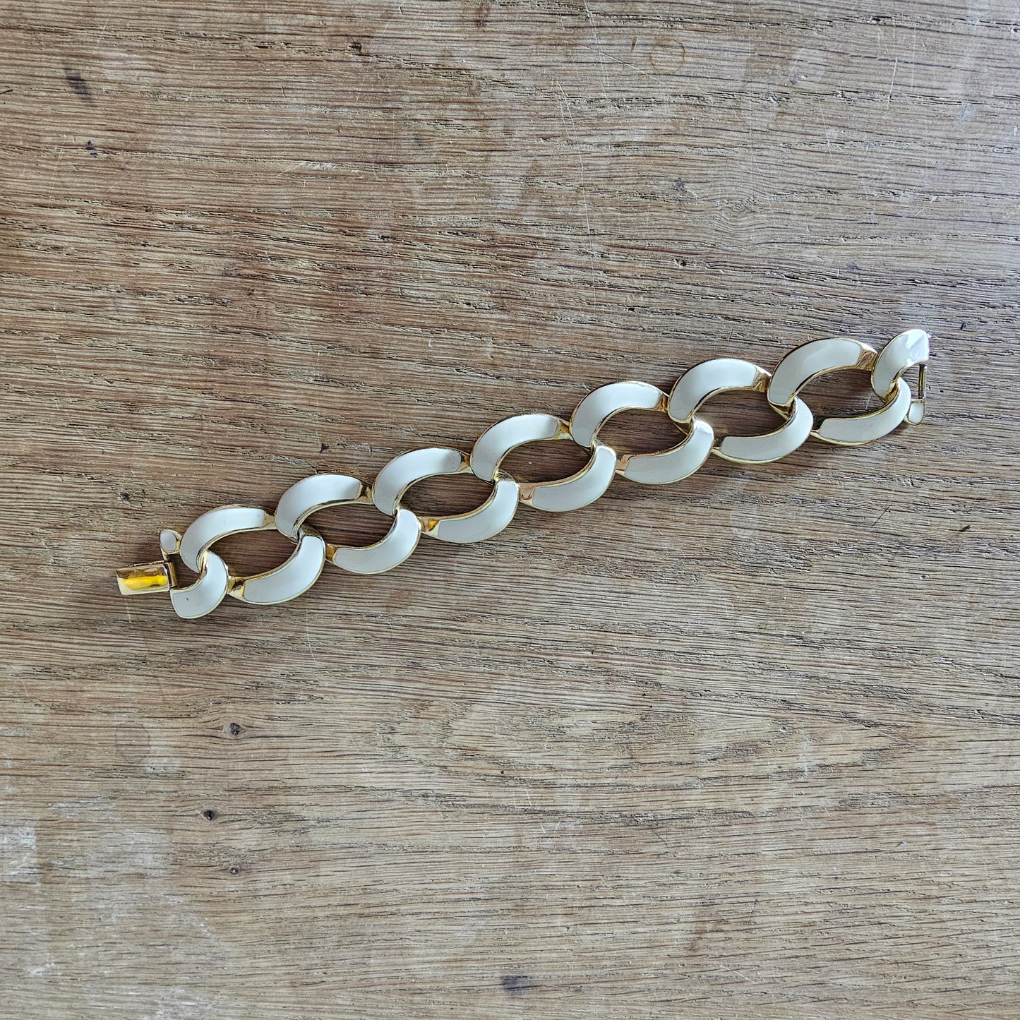 1950s/60s Napier gold-tone & cream enamel chunky link bracelet