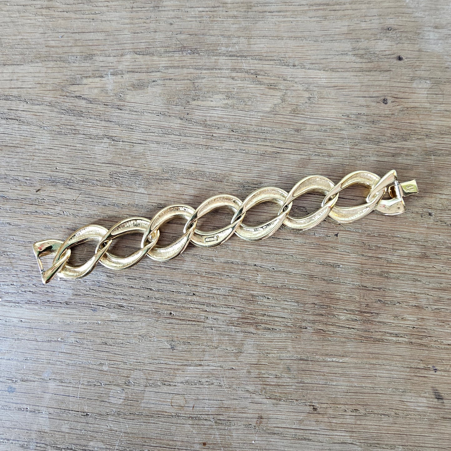 1950s/60s Napier gold-tone & cream enamel chunky link bracelet