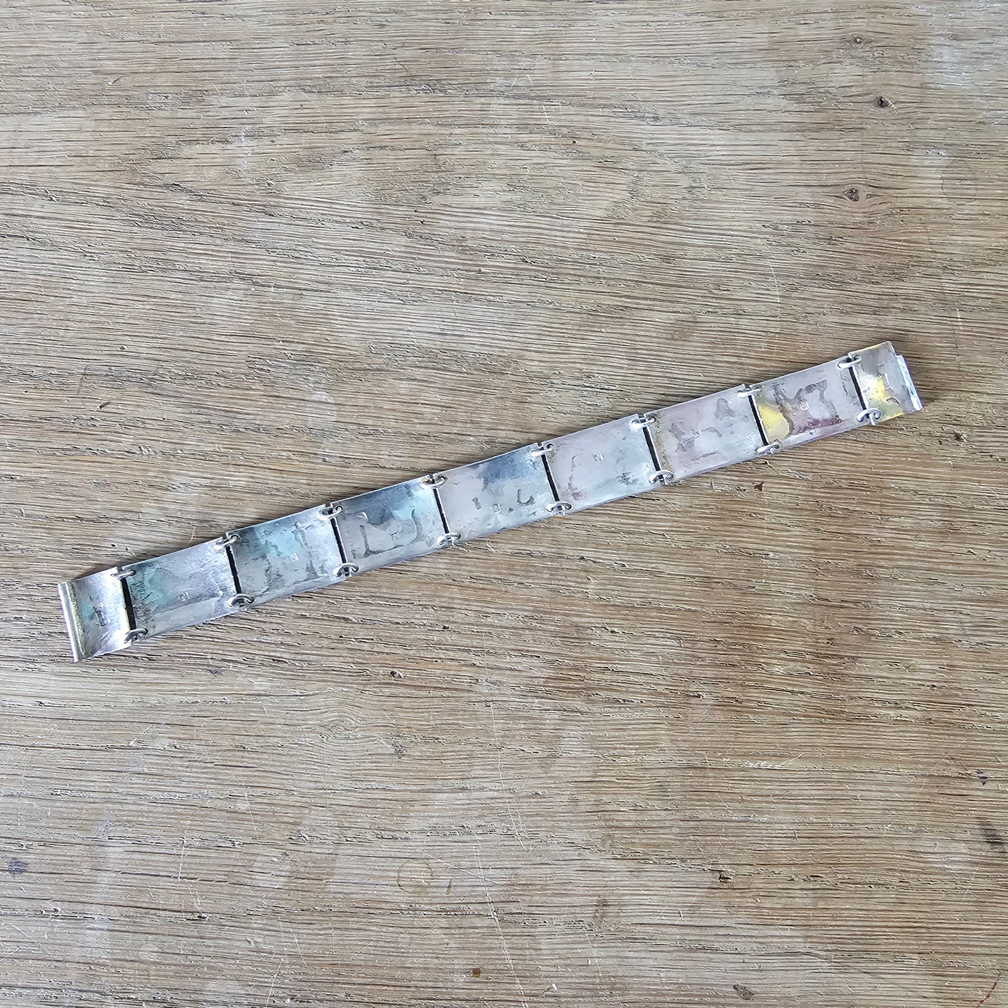 Mid-century Siam Thai silver Niello scenic panel bracelet