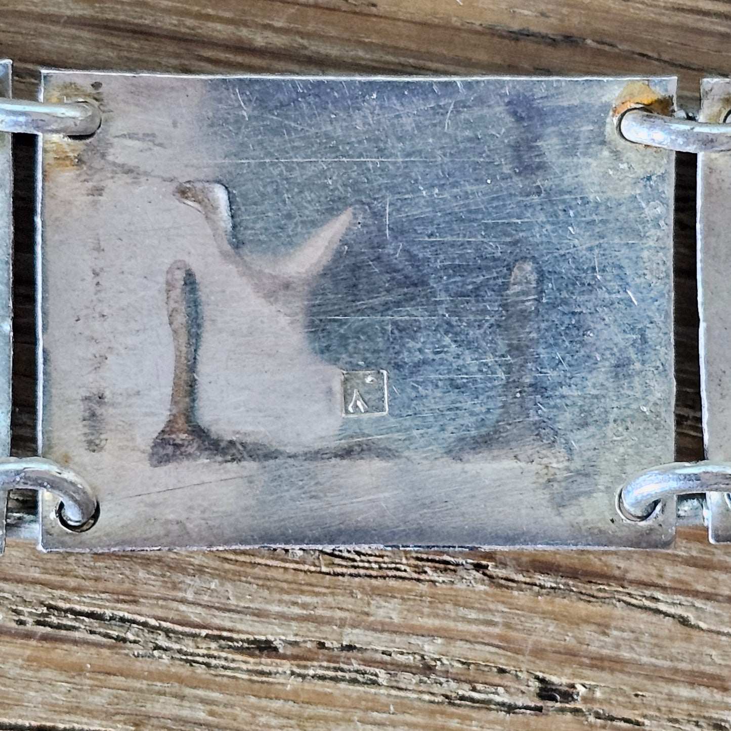 Mid-century Siam Thai silver Niello scenic panel bracelet