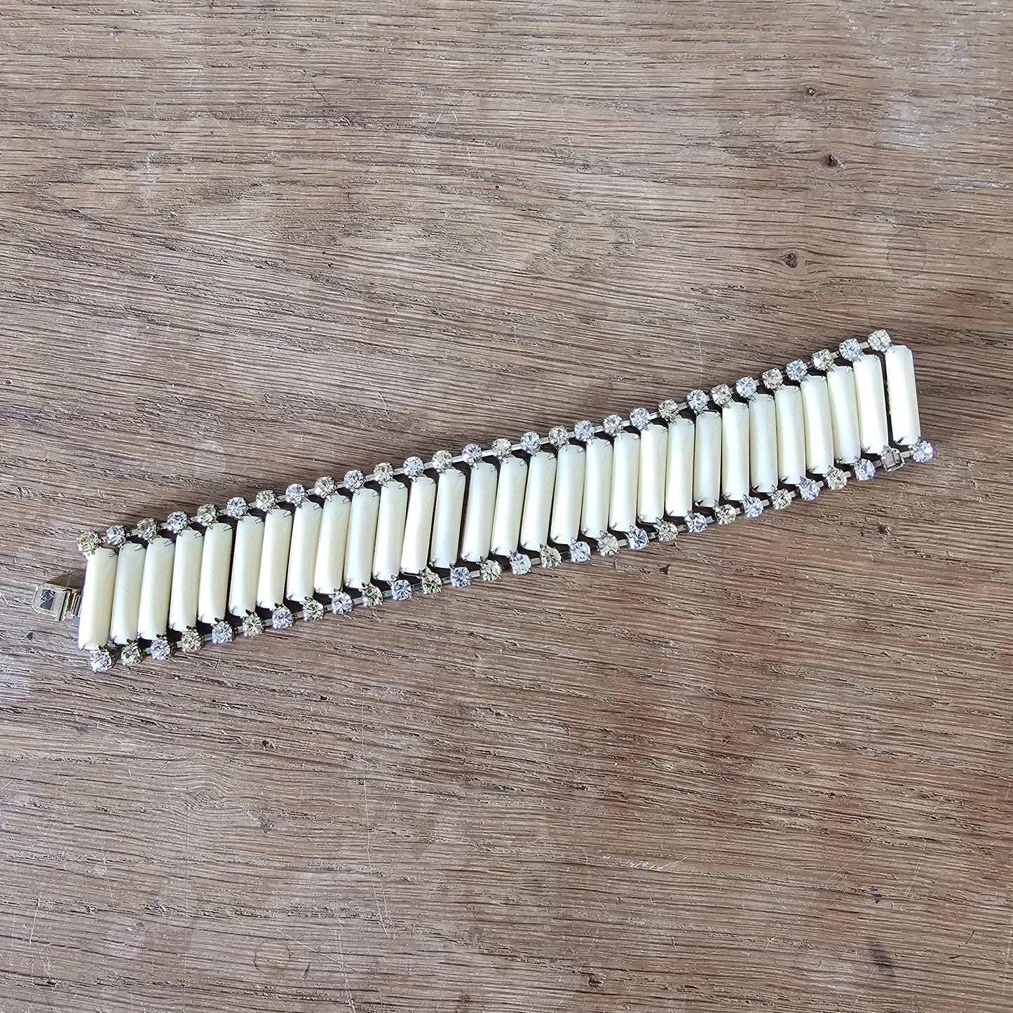 1950s/60s cream lucite panel diamanté articulated bracelet
