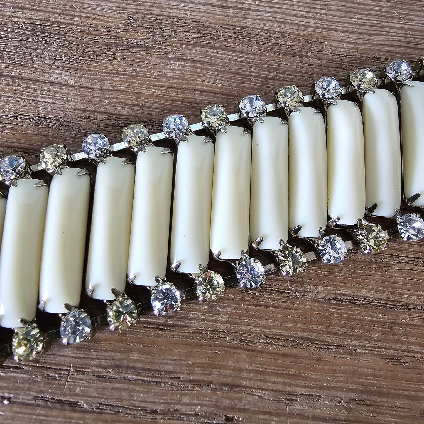 1950s/60s cream lucite panel diamanté articulated bracelet