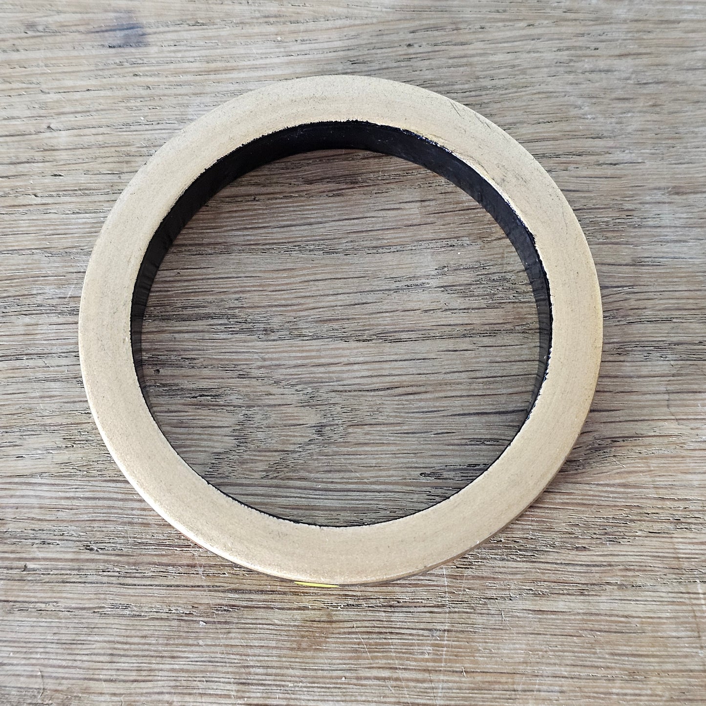 1970s hand-painted black/gold wooden bangle with yellow & orange dot detail