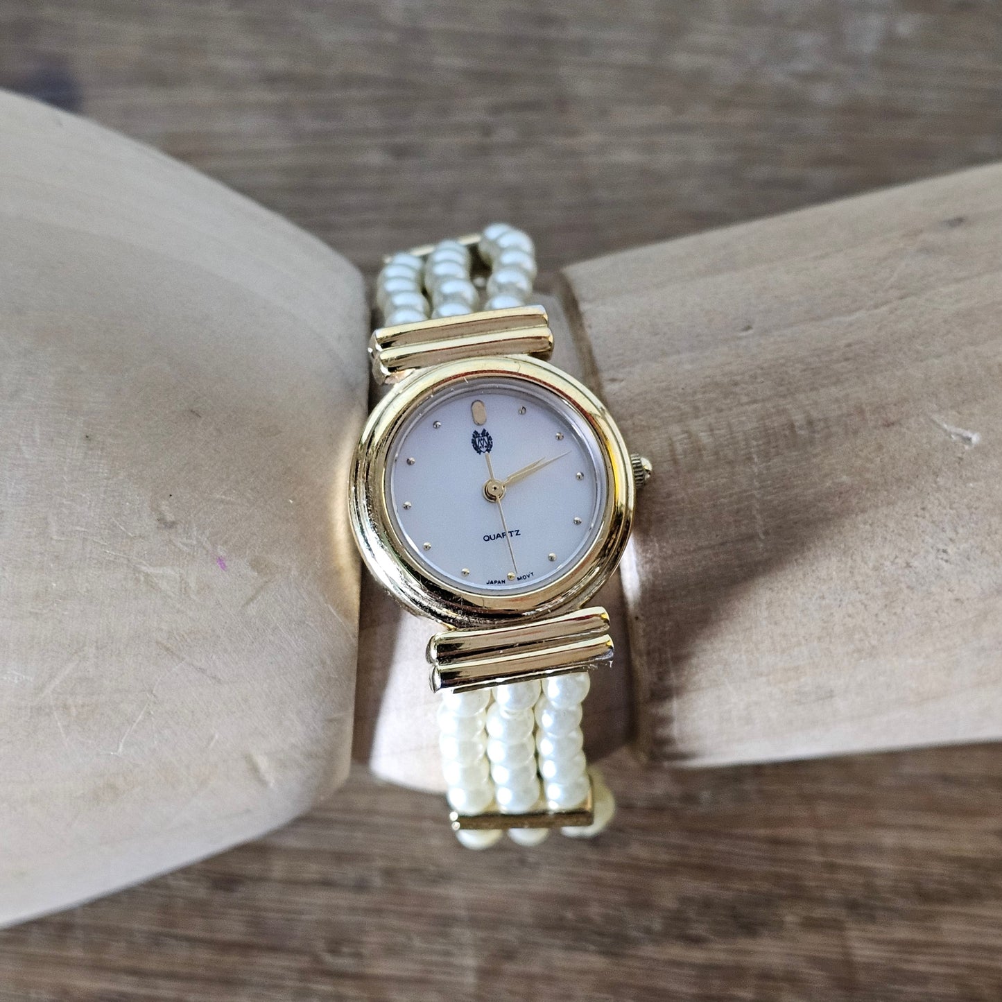 Vintage St Michael gold-tone and faux pearl bracelet Quartz ladies bracelet watch