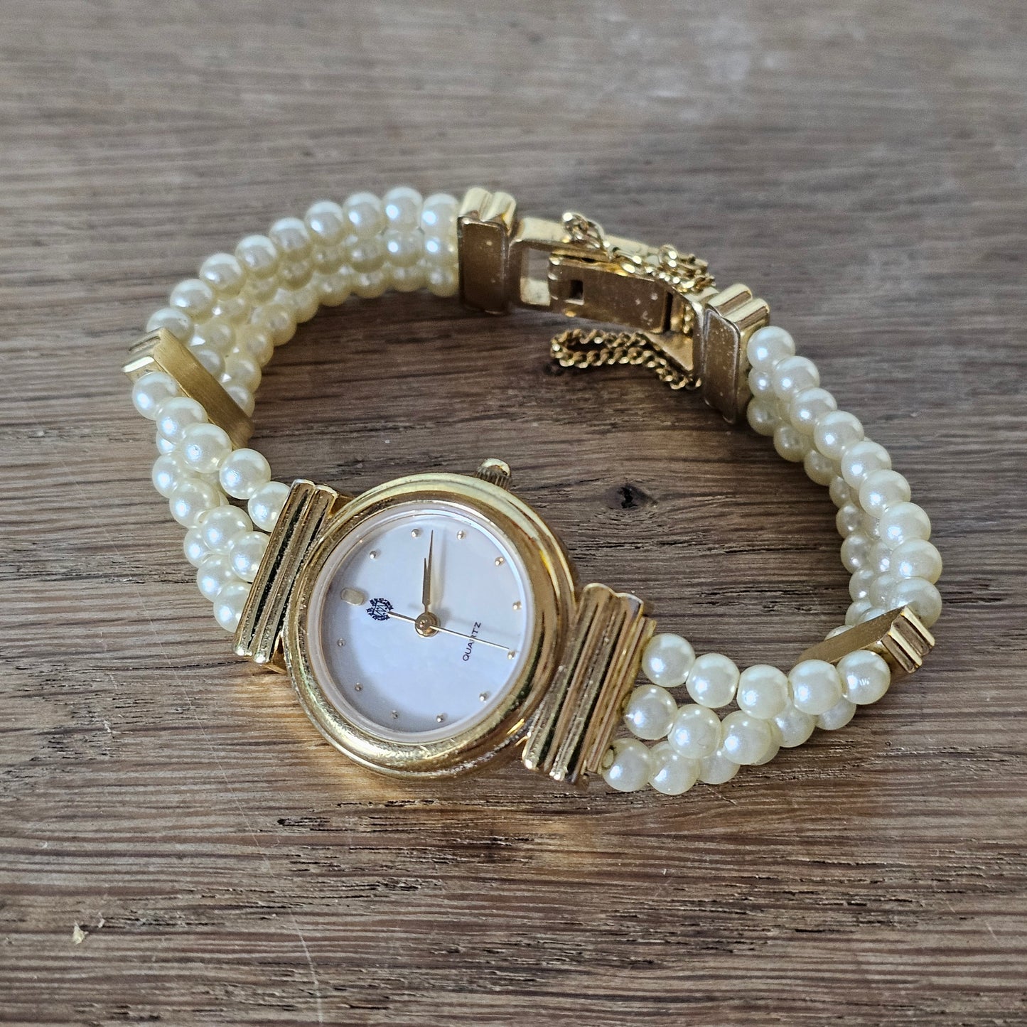 Vintage St Michael gold-tone and faux pearl bracelet Quartz ladies bracelet watch
