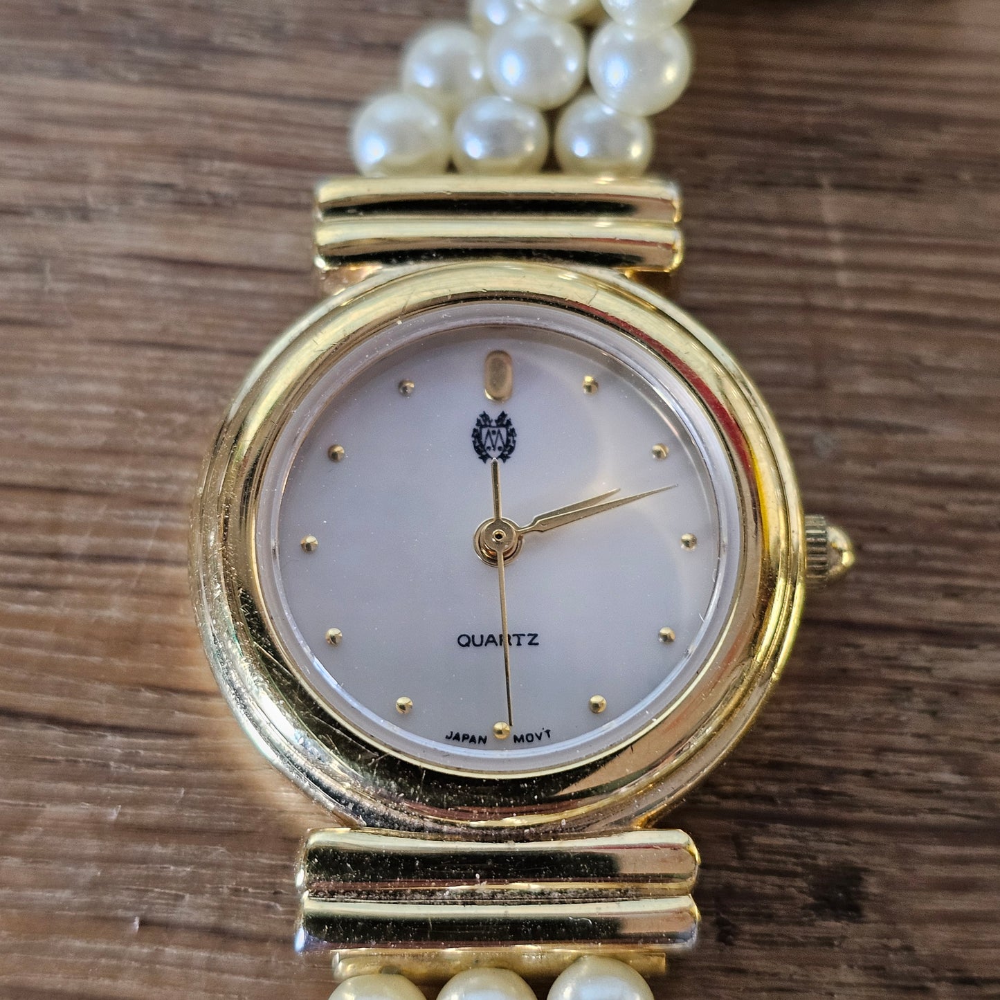 Vintage St Michael gold-tone and faux pearl bracelet Quartz ladies bracelet watch