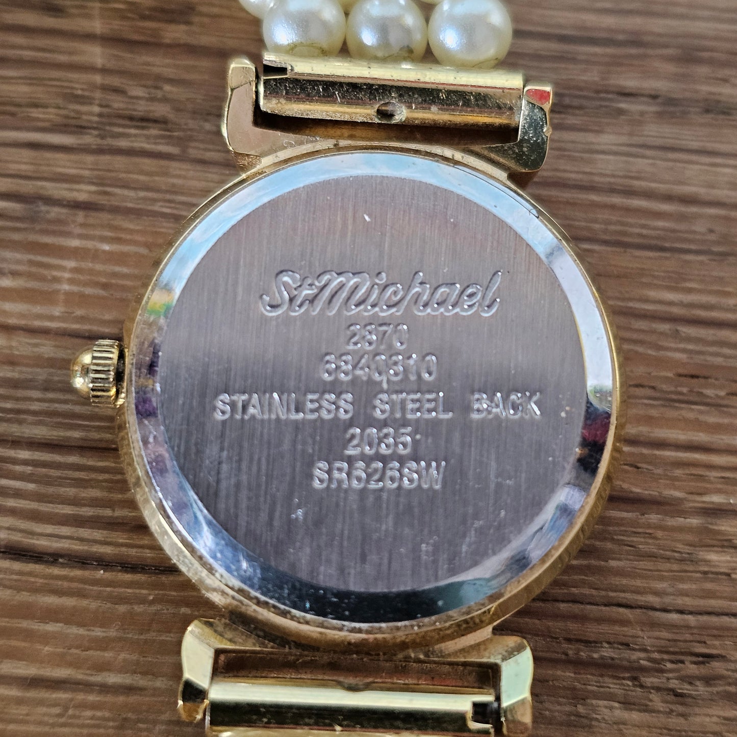 Vintage St Michael gold-tone and faux pearl bracelet Quartz ladies bracelet watch