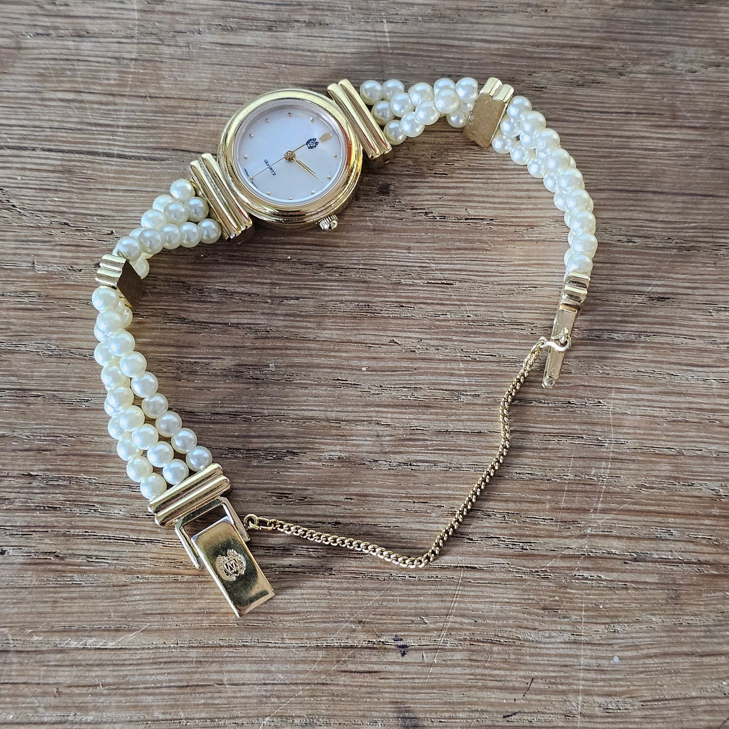 Vintage St Michael gold-tone and faux pearl bracelet Quartz ladies bracelet watch