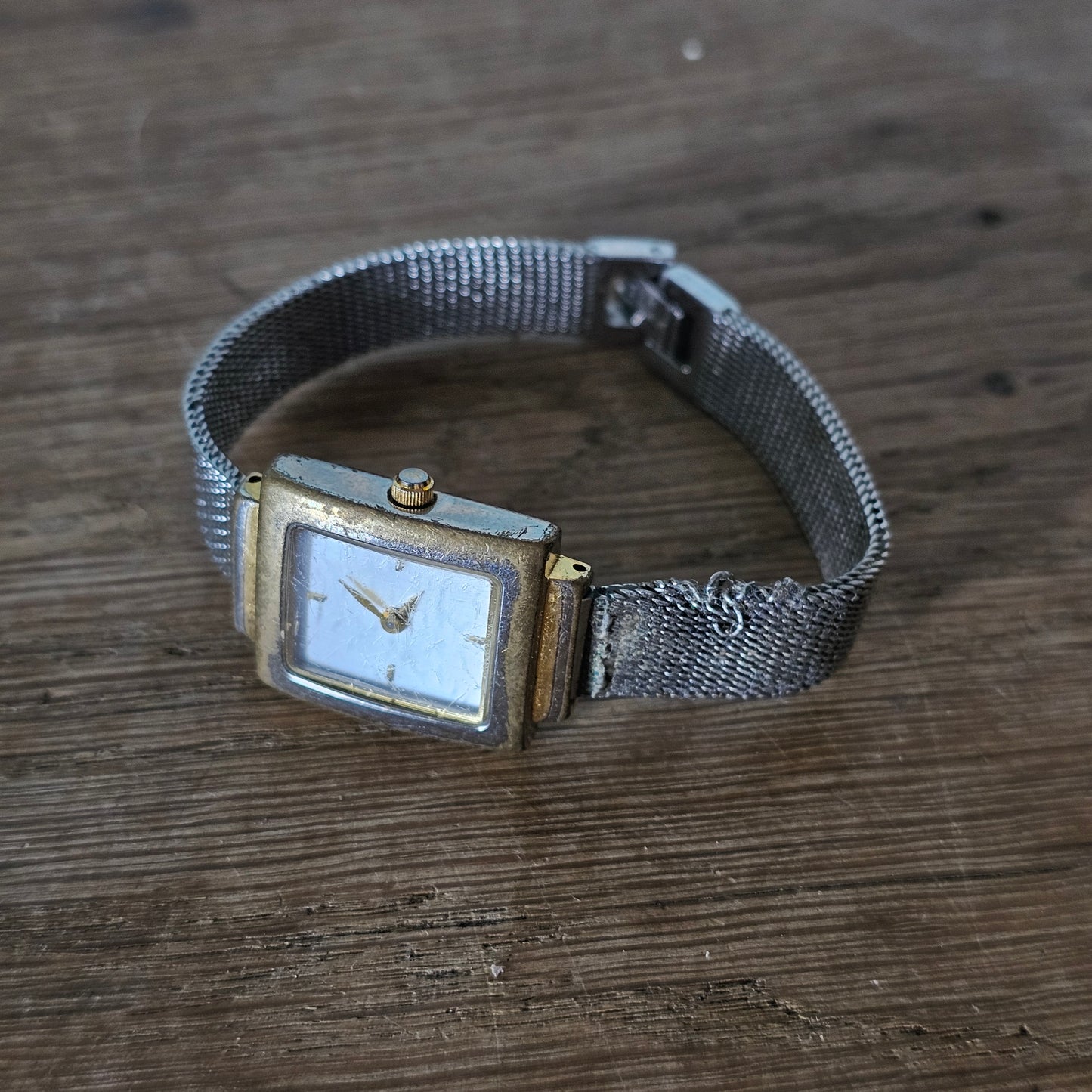 circa. 1990s Marks & Spencer Quartz gold-tone square ladies watch with metal mesh strap