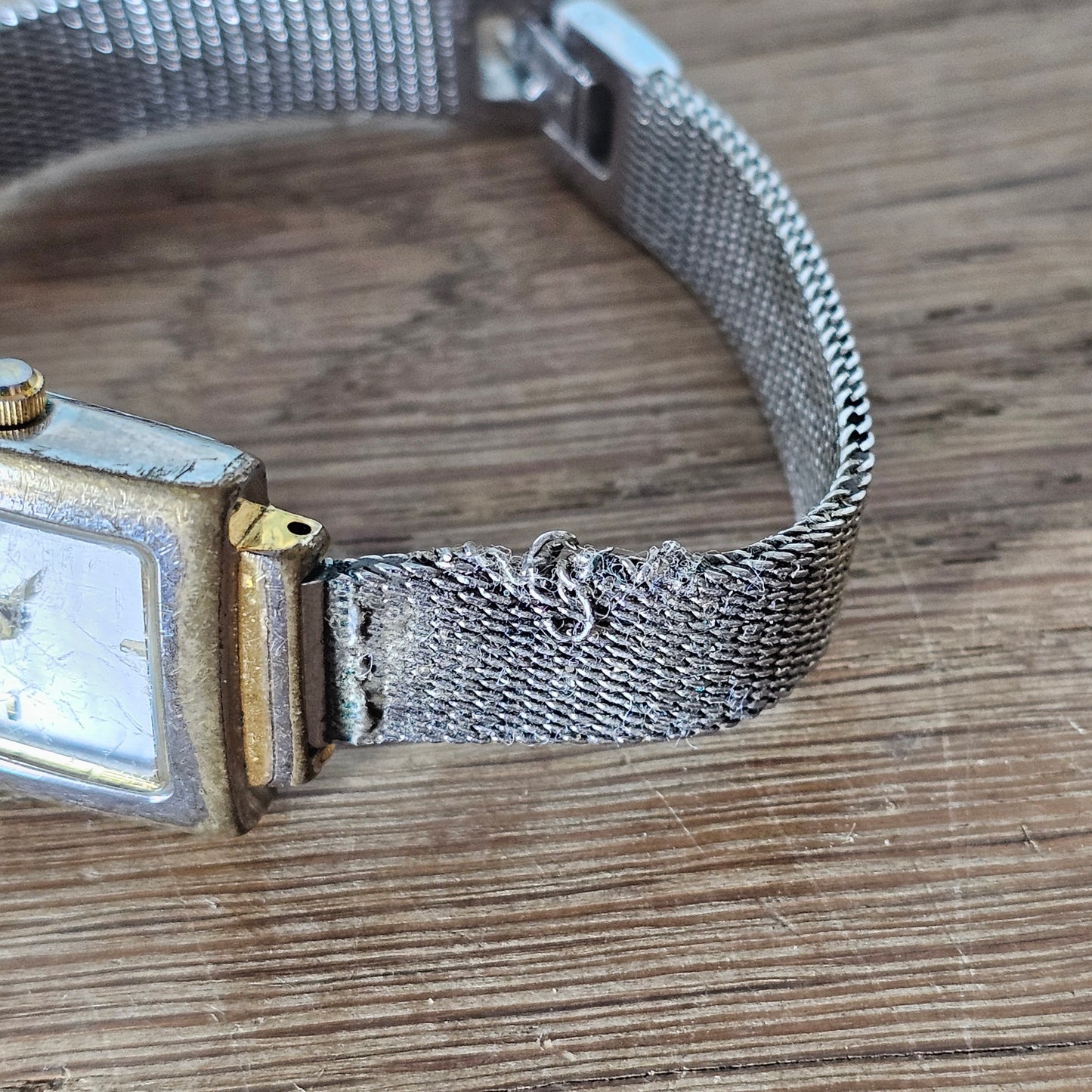 circa. 1990s Marks & Spencer Quartz gold-tone square ladies watch with metal mesh strap