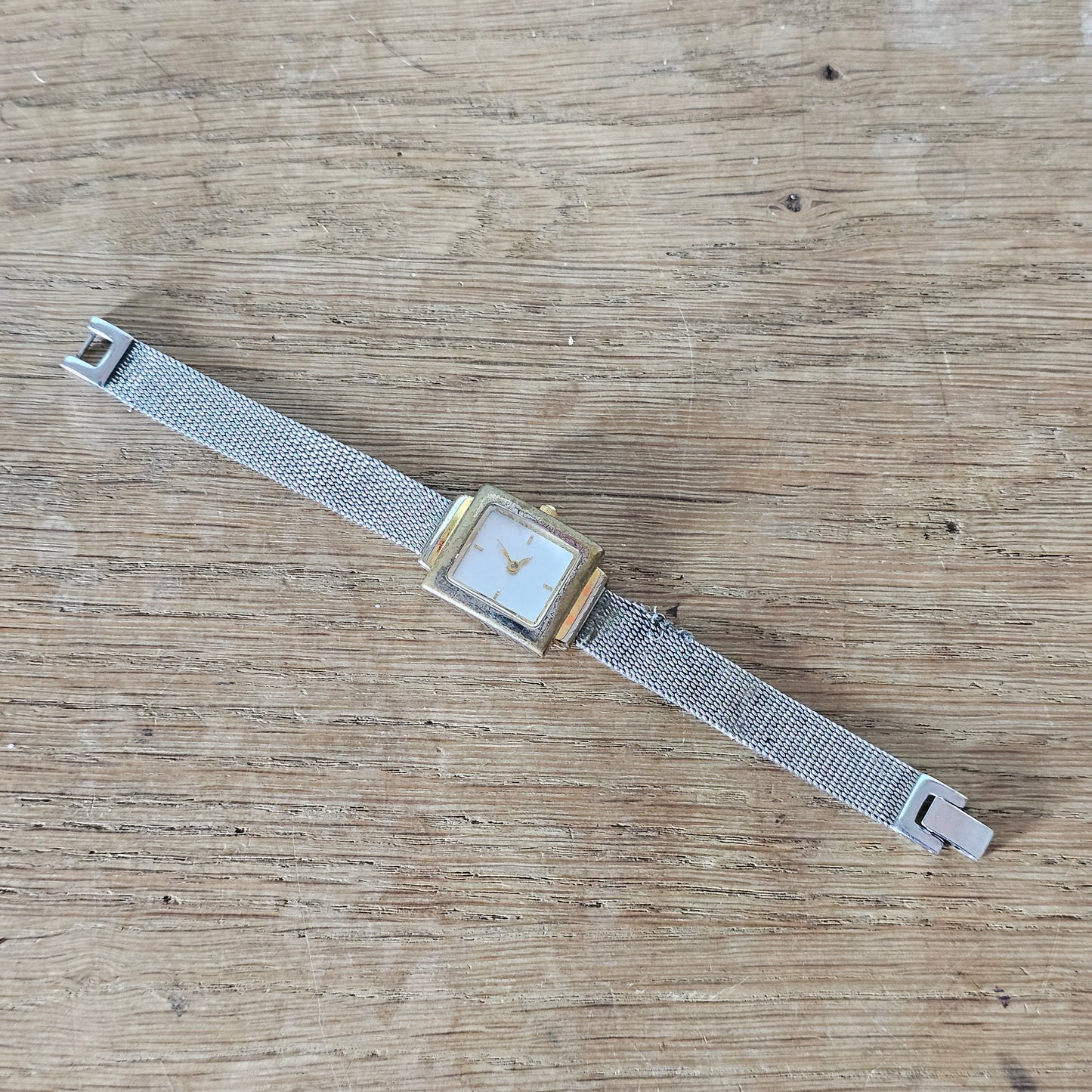 circa. 1990s Marks & Spencer Quartz gold-tone square ladies watch with metal mesh strap