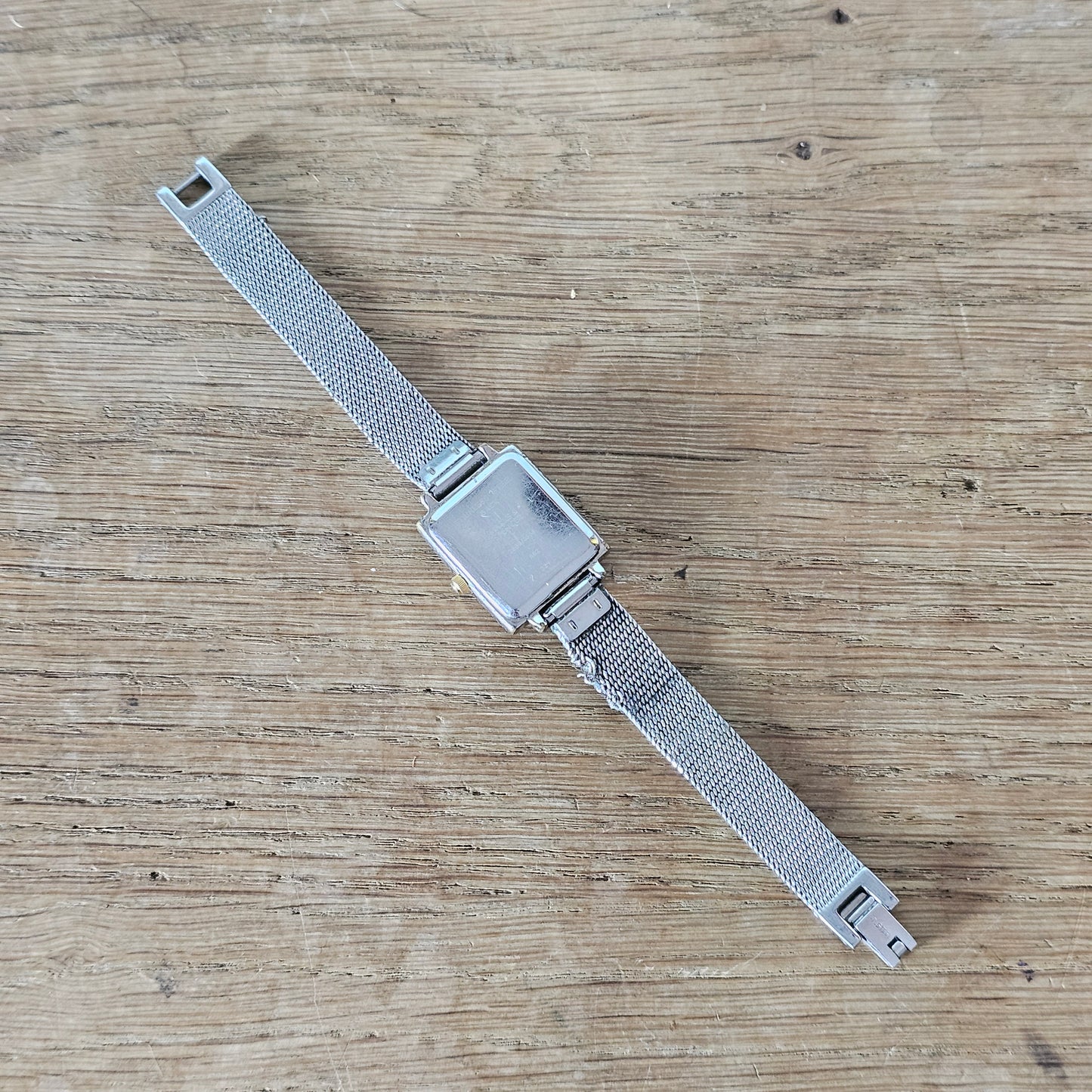circa. 1990s Marks & Spencer Quartz gold-tone square ladies watch with metal mesh strap