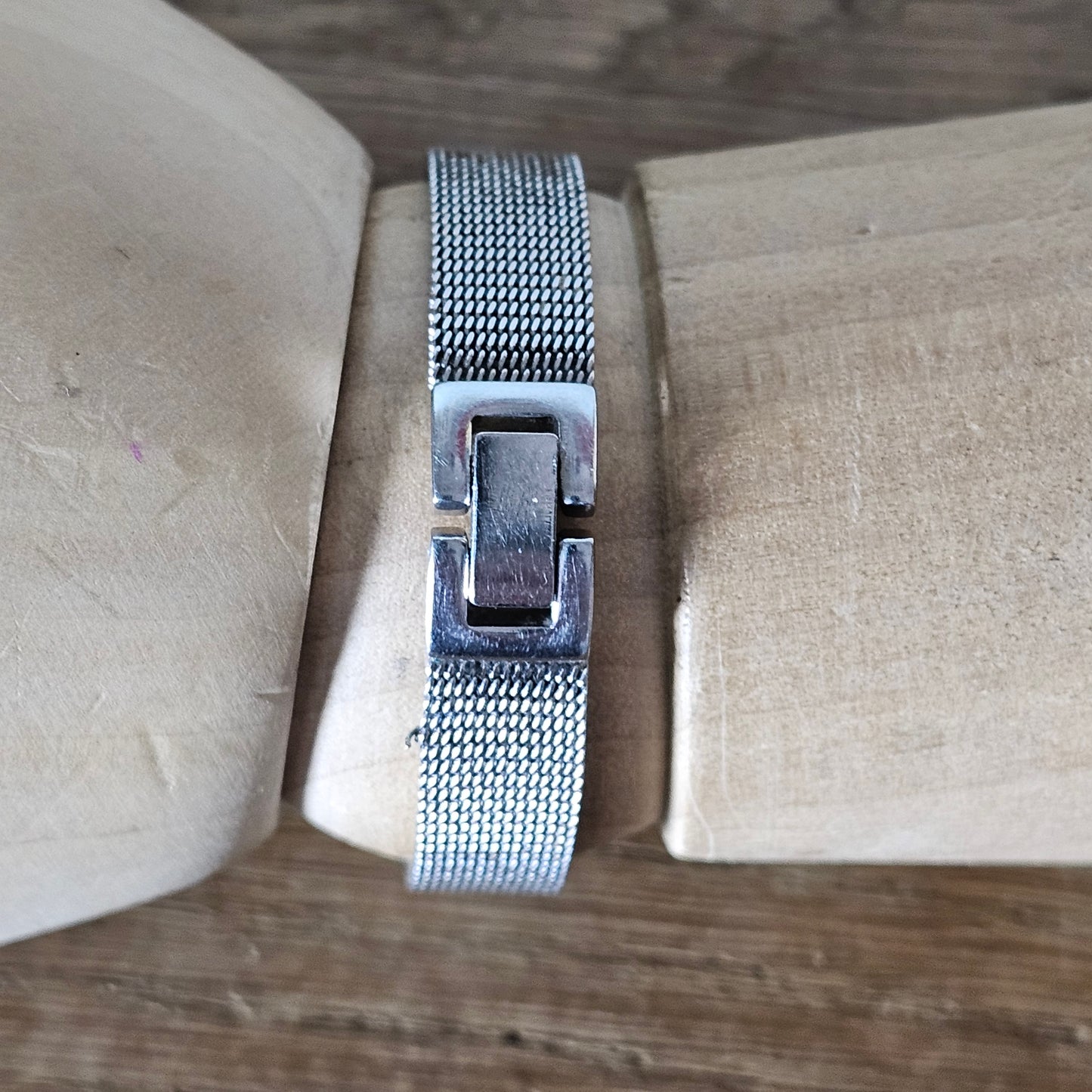 circa. 1990s Marks & Spencer Quartz gold-tone square ladies watch with metal mesh strap