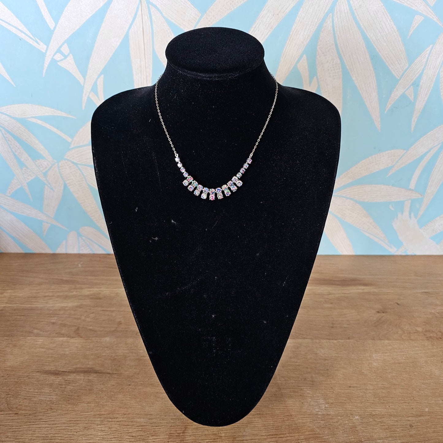 1950s aurora borealis rhinestone diamante drop fringe necklace