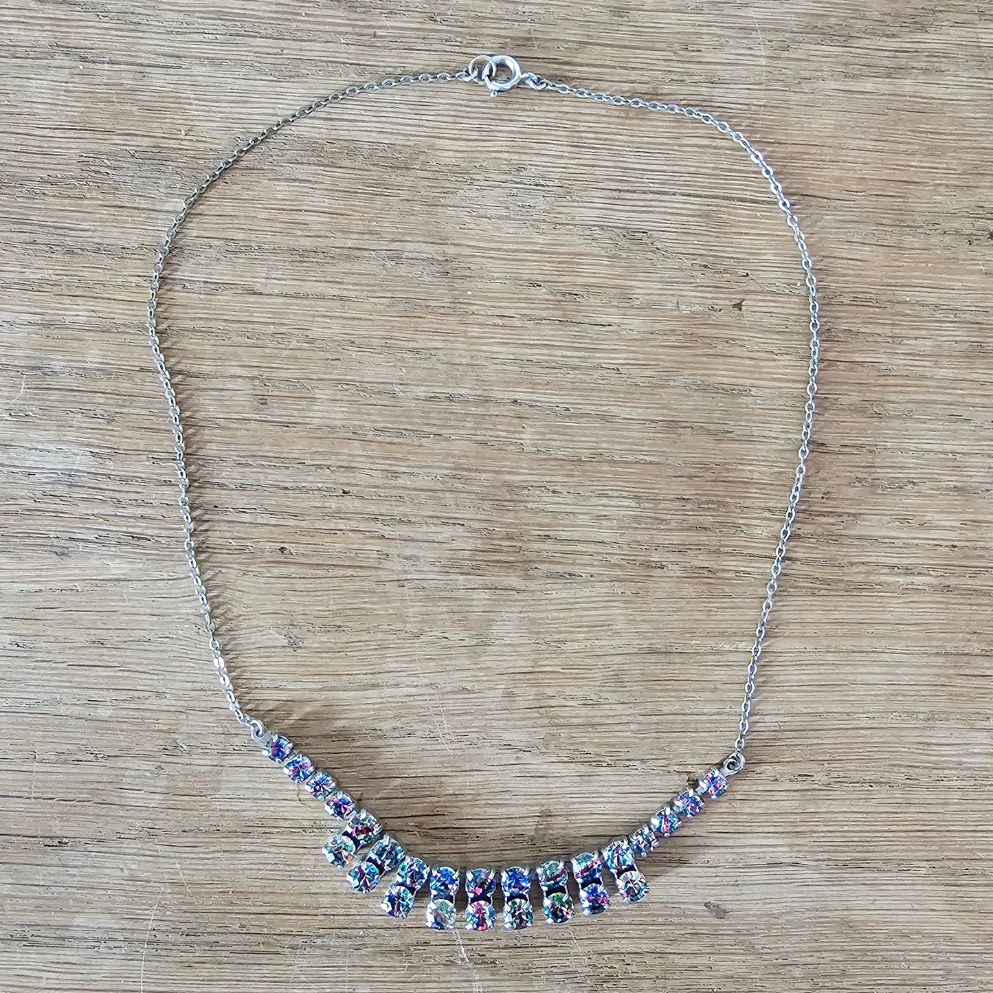 1950s aurora borealis rhinestone diamante drop fringe necklace