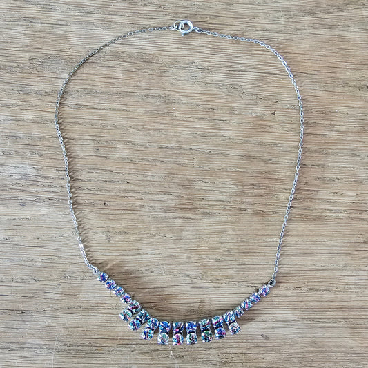 1950s aurora borealis rhinestone diamante drop fringe necklace