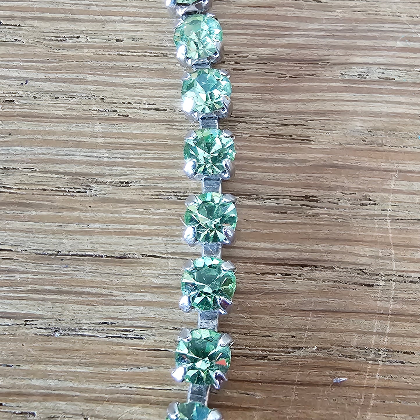 Mid-century green rhinestone necklace with opaline teardrop pendant