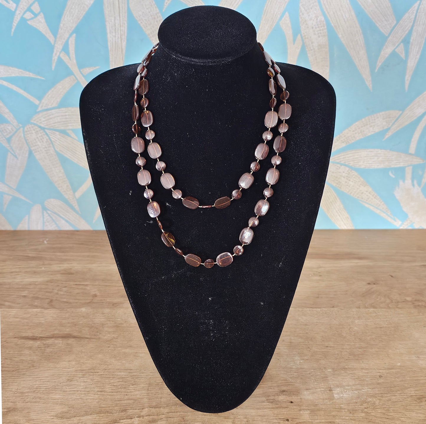 1970s amber/brown Lucite beaded rope necklace