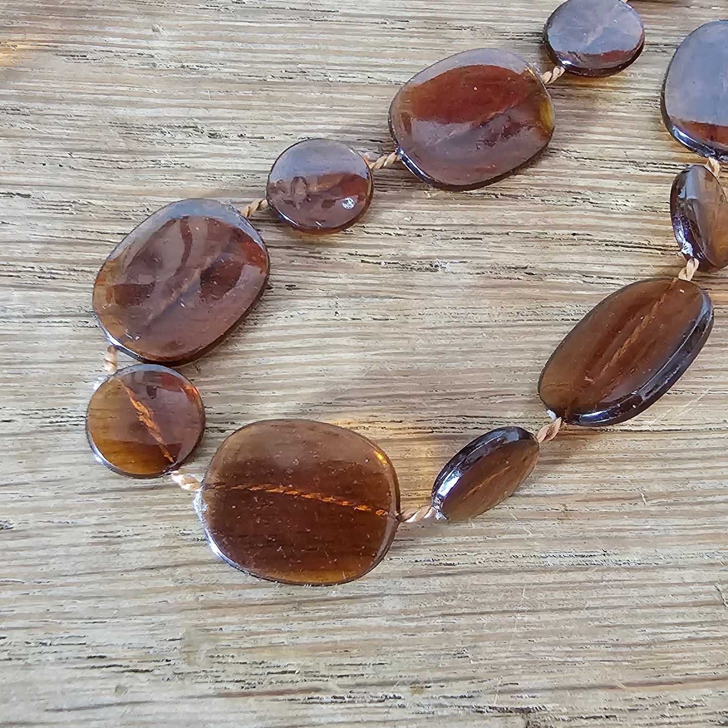 1970s amber/brown Lucite beaded rope necklace