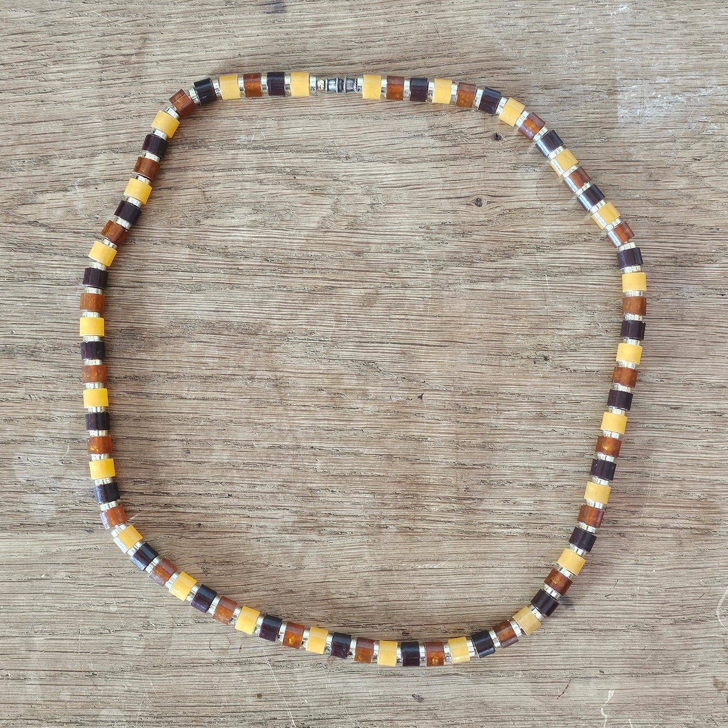 Y2K brown & amber tone plastic disc bead necklace