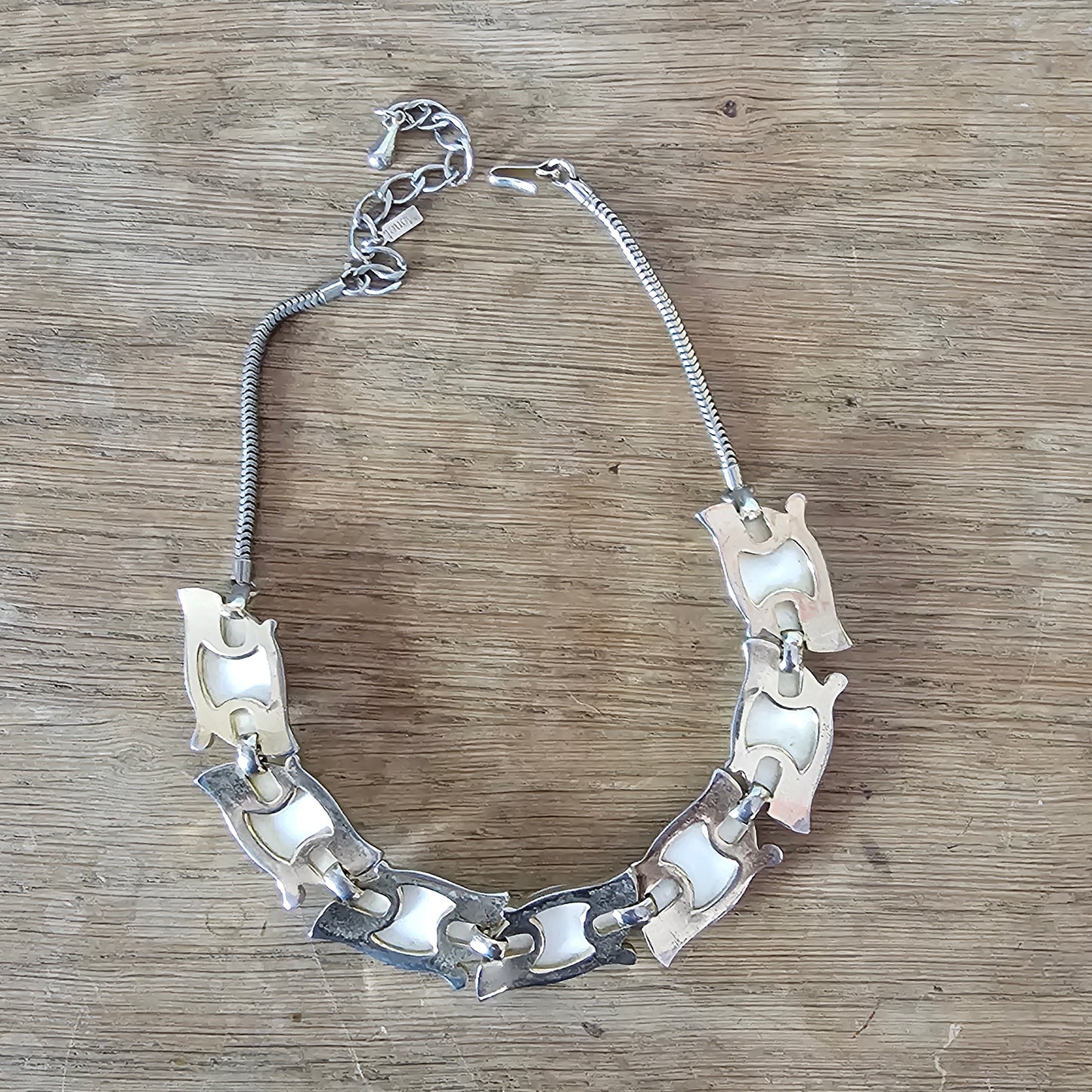 1950s/60s Monet white enamel leaf collar necklace
