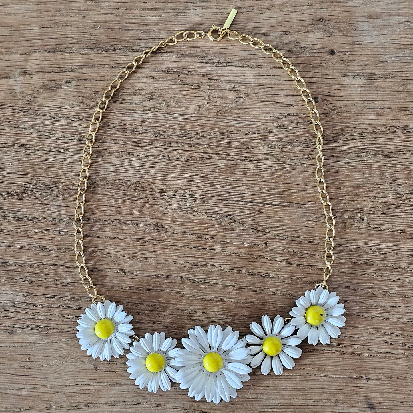 1960s Corocraft gold-tone white enamel daisy necklace, signed