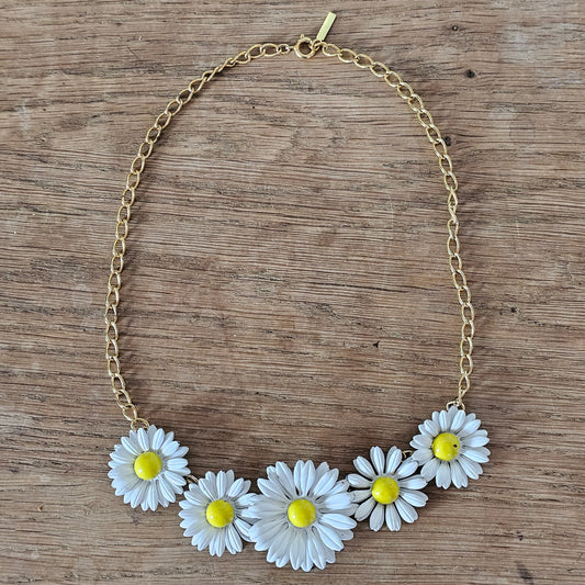 1960s Corocraft gold-tone white enamel daisy necklace, signed