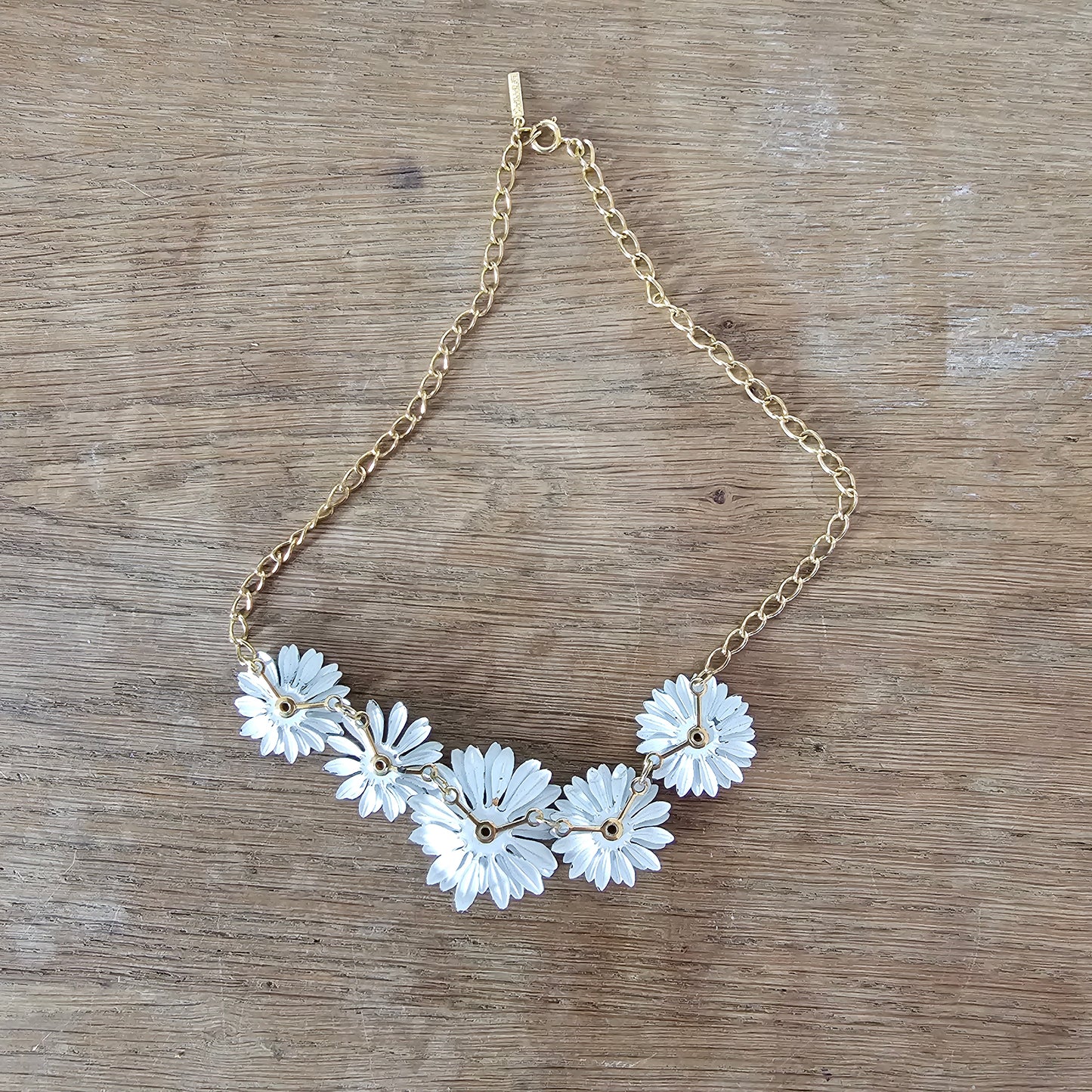 1960s Corocraft gold-tone white enamel daisy necklace, signed