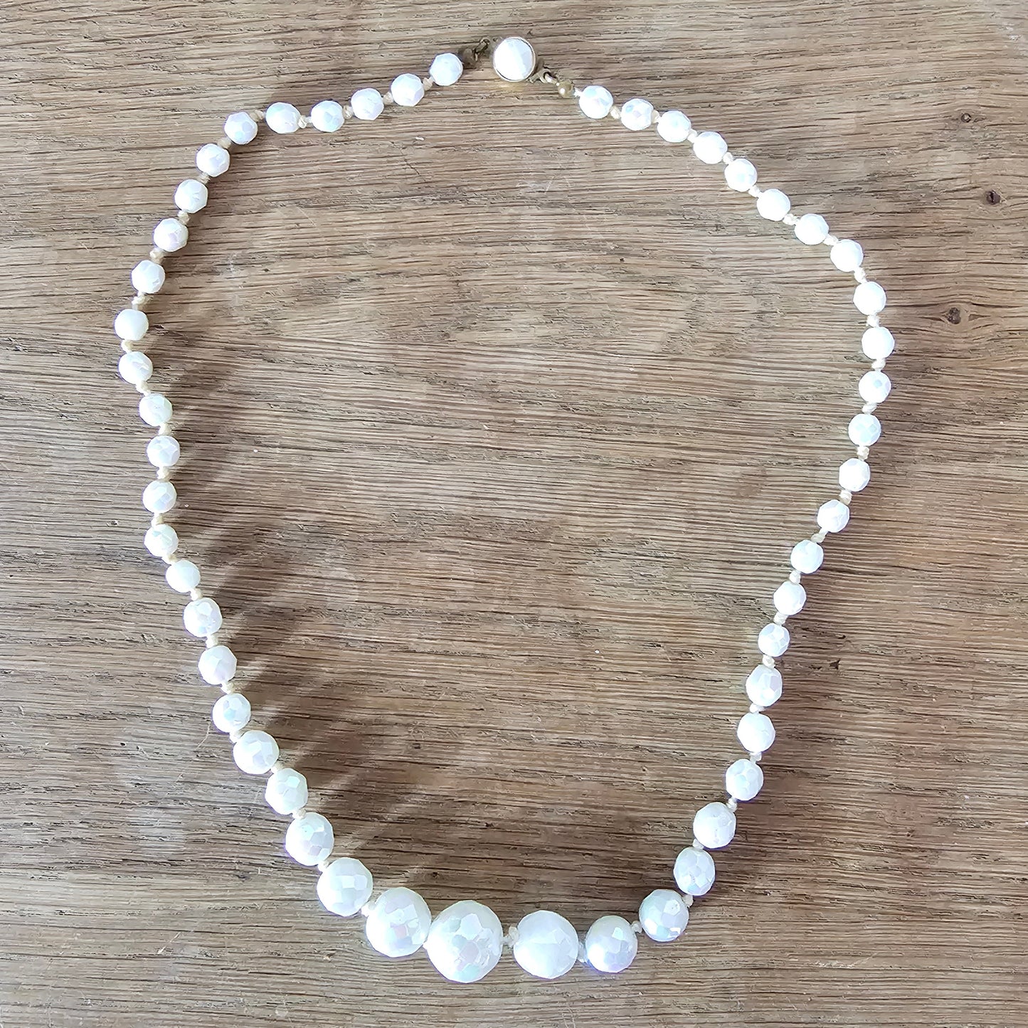 1950s Austrian white Aurora Borealis graduated faceted glass bead necklace