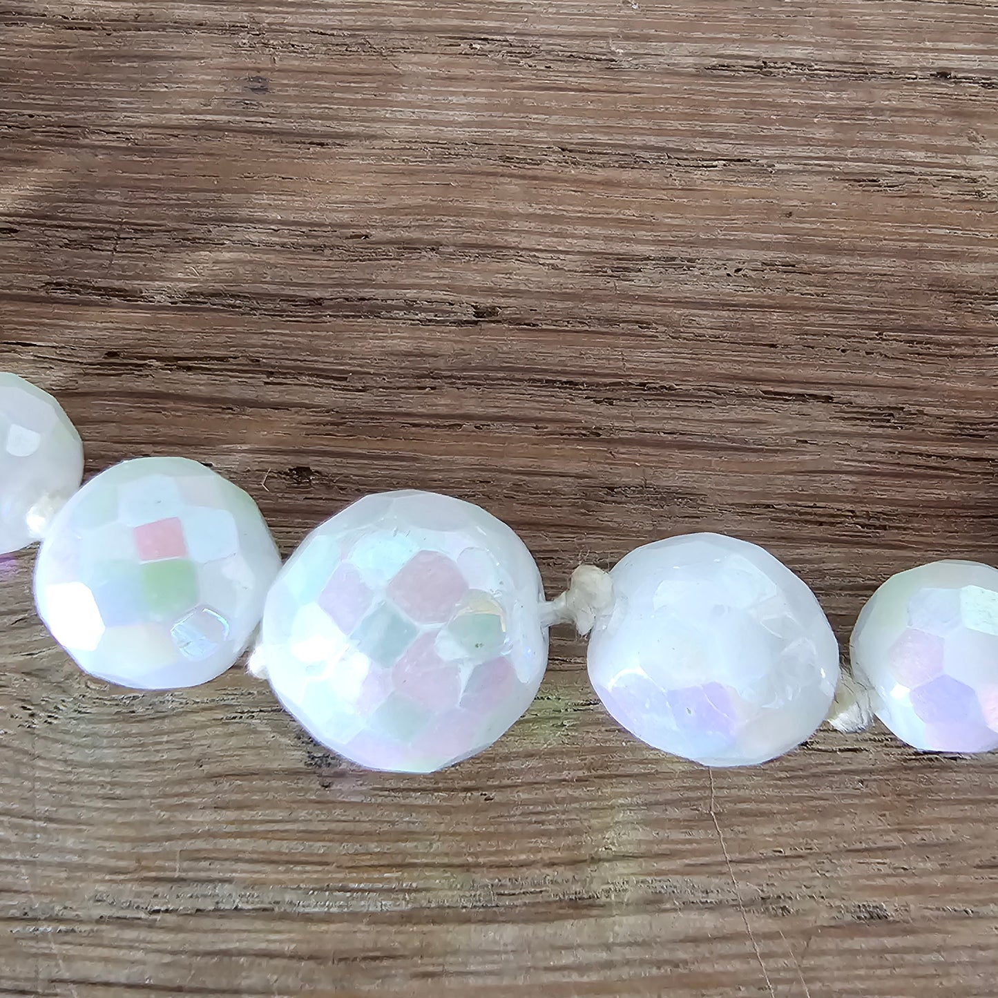 1950s Austrian white Aurora Borealis graduated faceted glass bead necklace