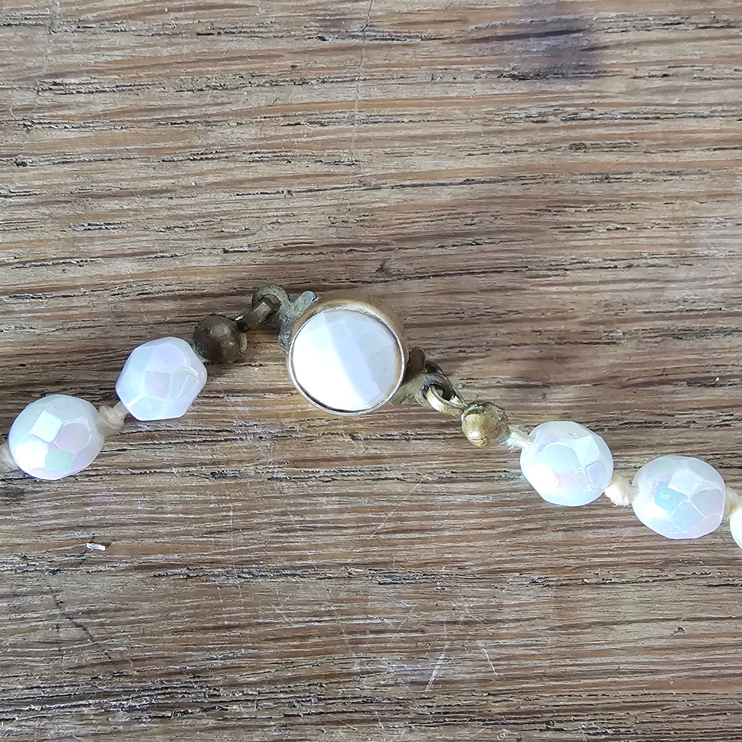 1950s Austrian white Aurora Borealis graduated faceted glass bead necklace