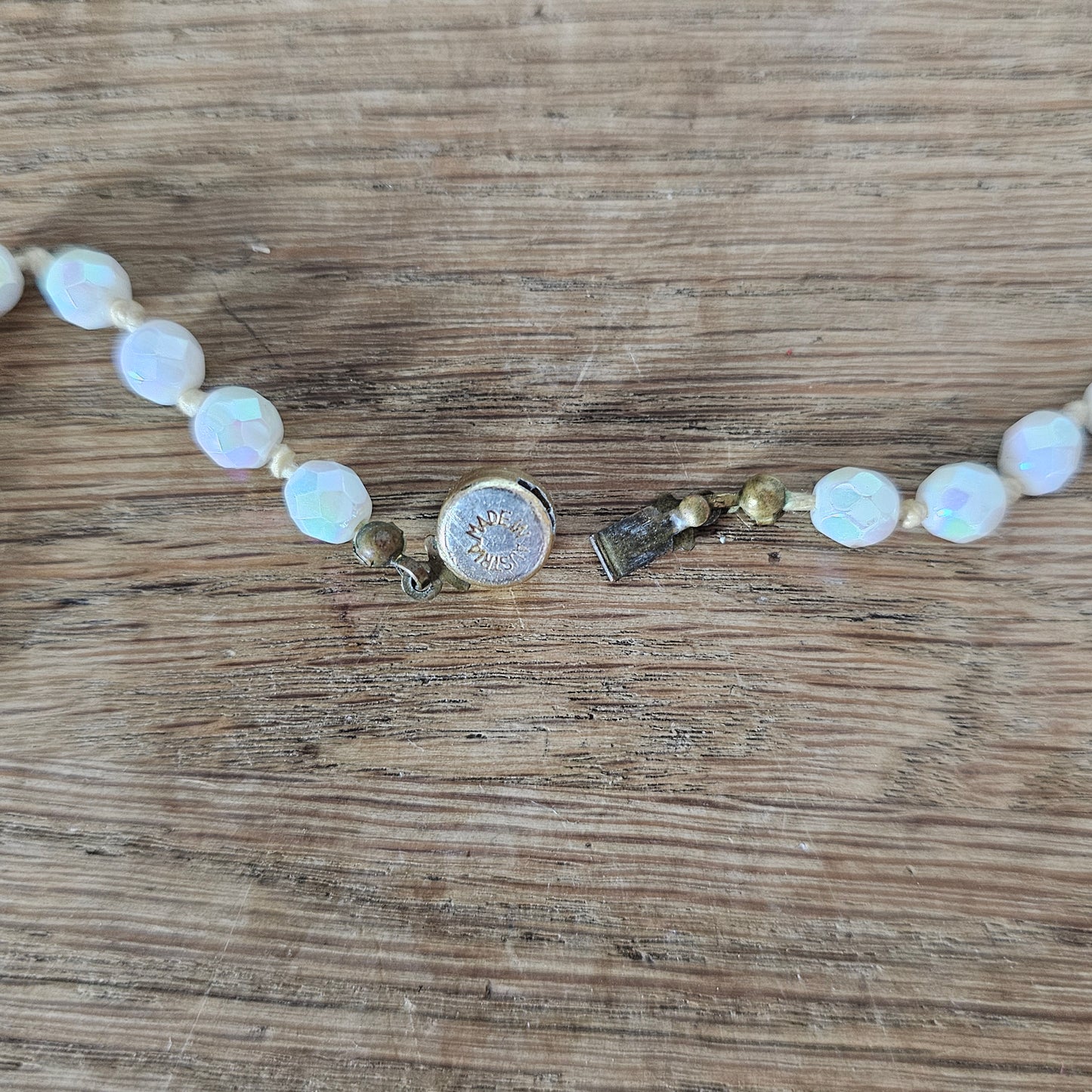 1950s Austrian white Aurora Borealis graduated faceted glass bead necklace