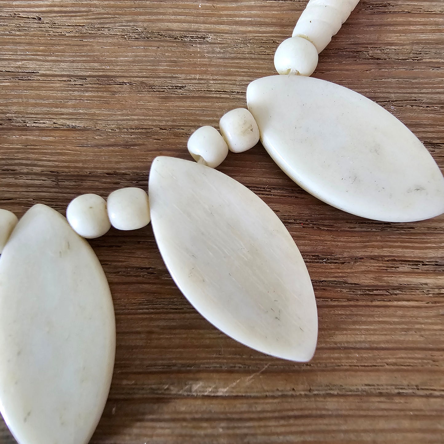 1960s cream carved bone leaf drop necklace