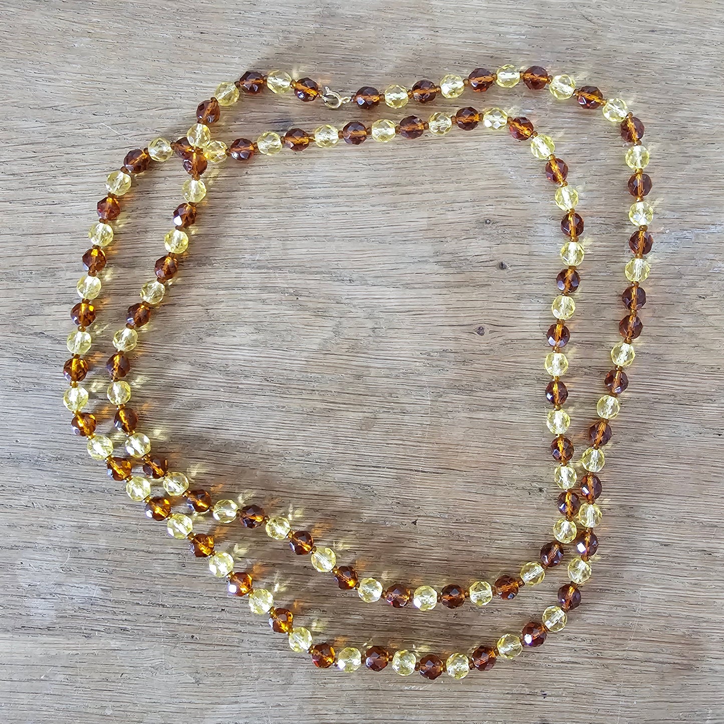 1950s/60s amber & yellow faceted glass bead rope necklace
