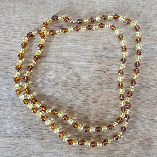 1950s/60s amber & yellow faceted glass bead rope necklace