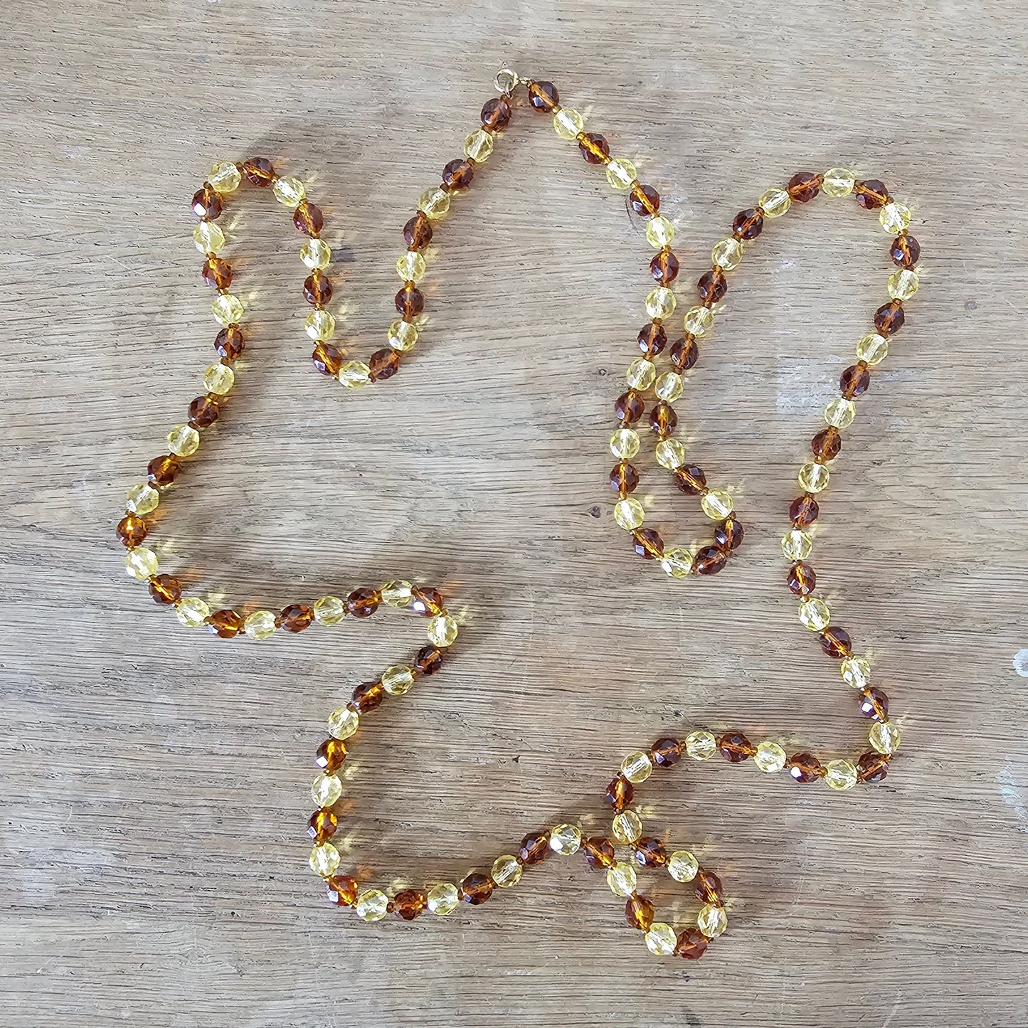 1950s/60s amber & yellow faceted glass bead rope necklace