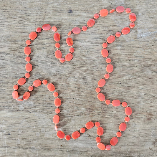 1970s coral/orange Lucite beaded rope necklace
