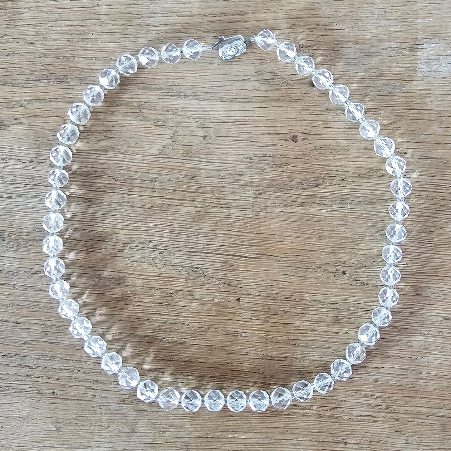1950s clear faceted glass crystal bead necklace