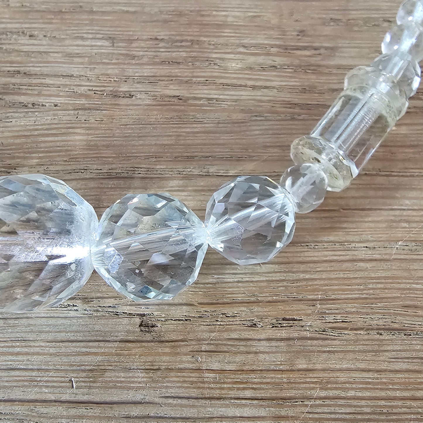 Vintage Art Deco-style clear cut glass crystal graduated faceted bead necklace