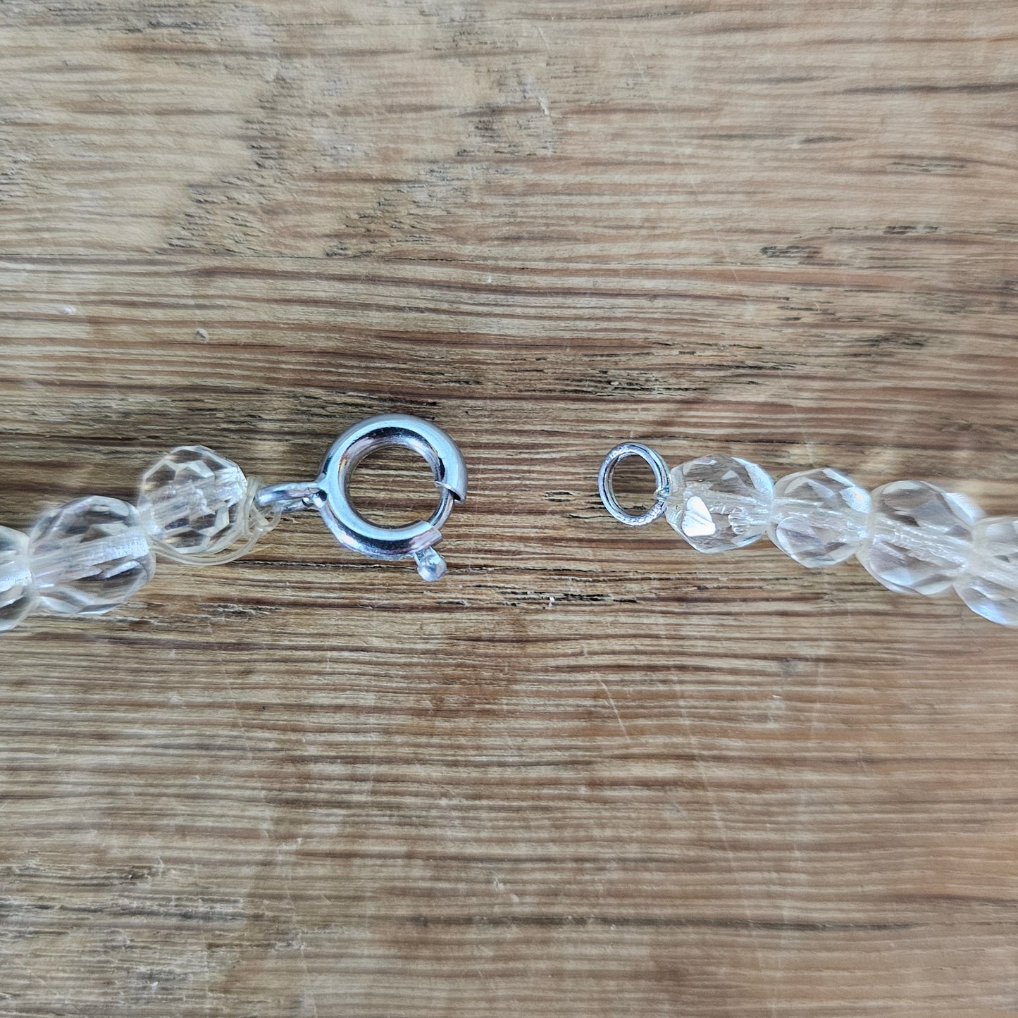 Vintage Art Deco-style clear cut glass crystal graduated faceted bead necklace