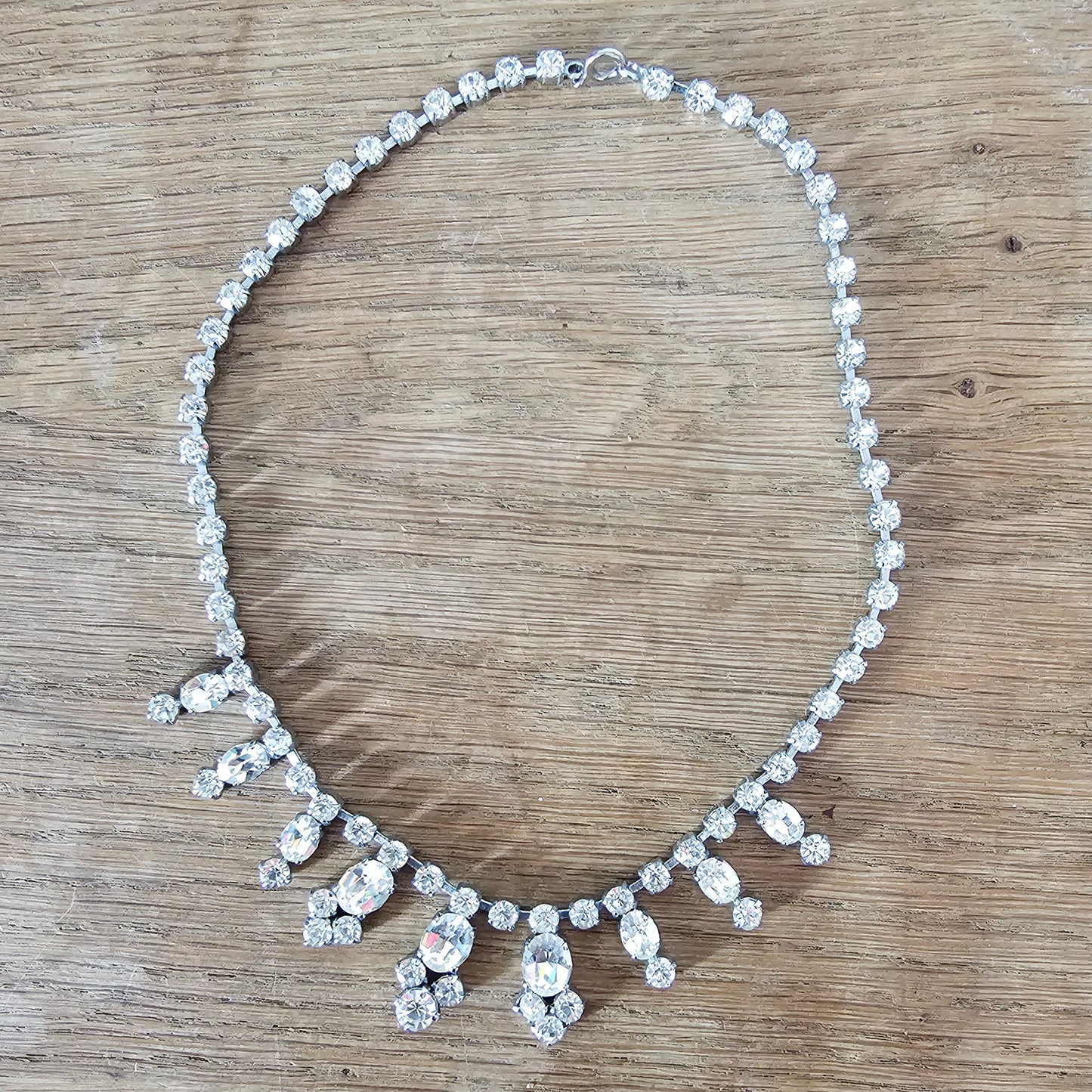 1960s clear crystal rhinestone fringe drop necklace