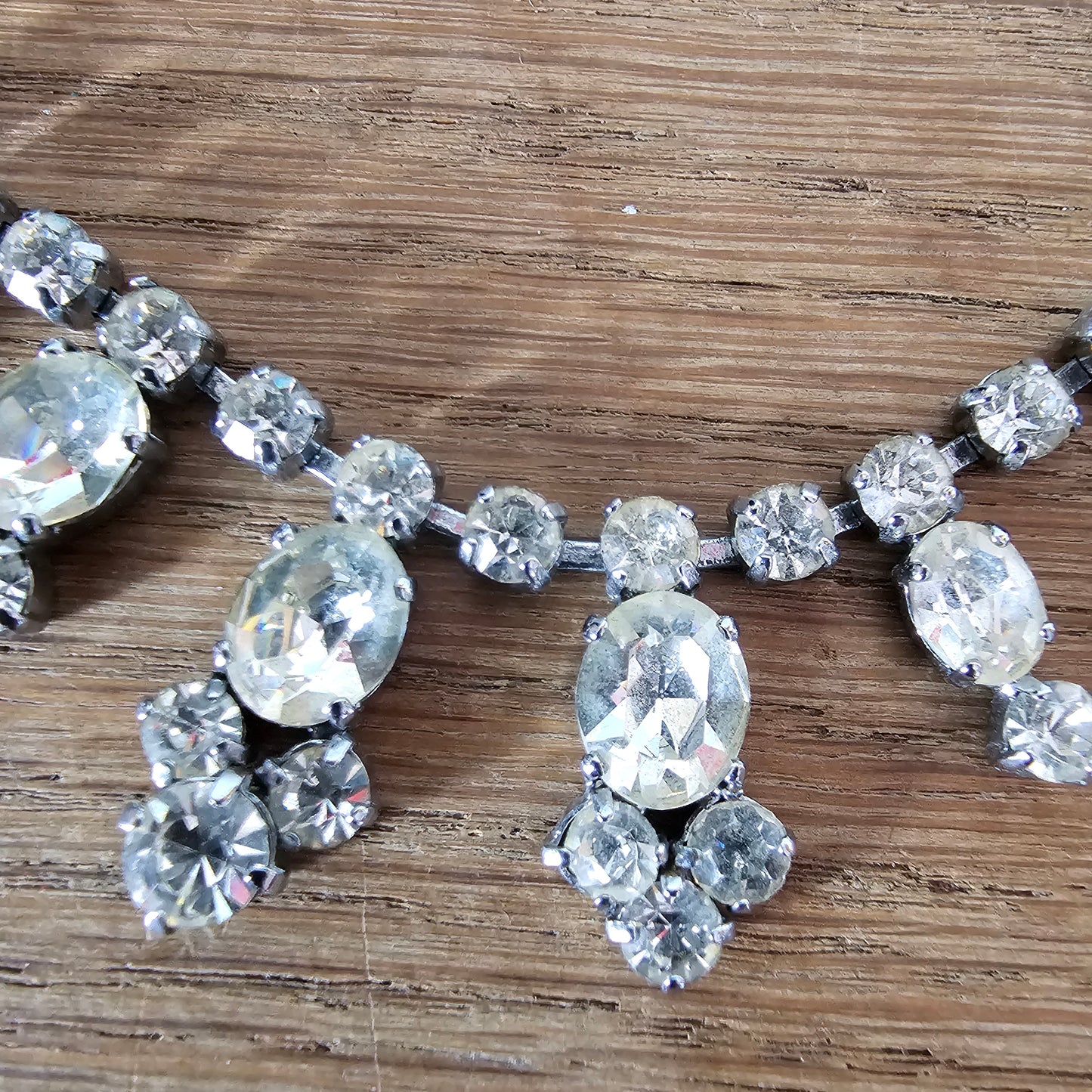 1960s clear crystal rhinestone fringe drop necklace