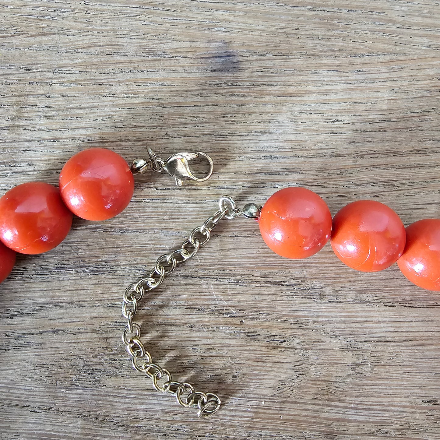 1980s tomato red plastic beaded cluster drop necklace