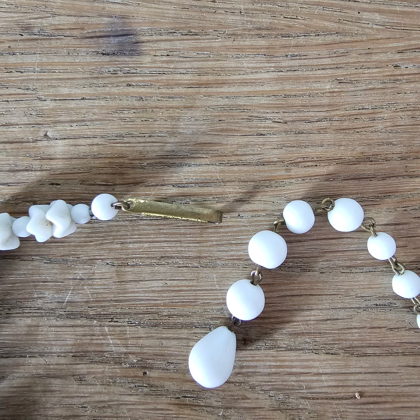 1950s West German milk glass geometric bead necklace