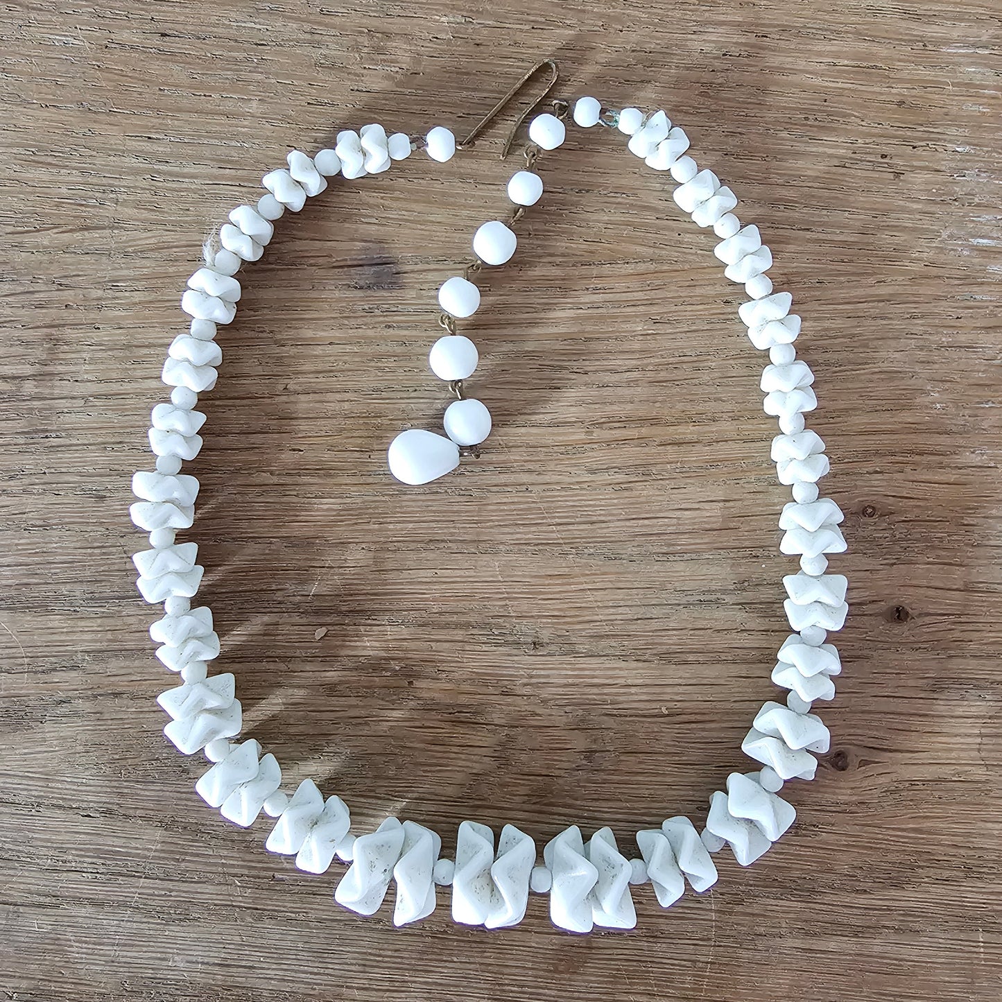1950s West German milk glass geometric bead necklace