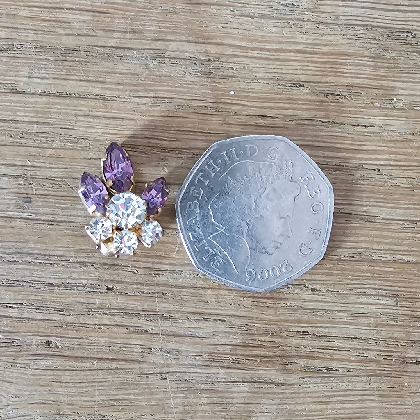 1950s purple rhinestone statement necklace & clip-on earrings set