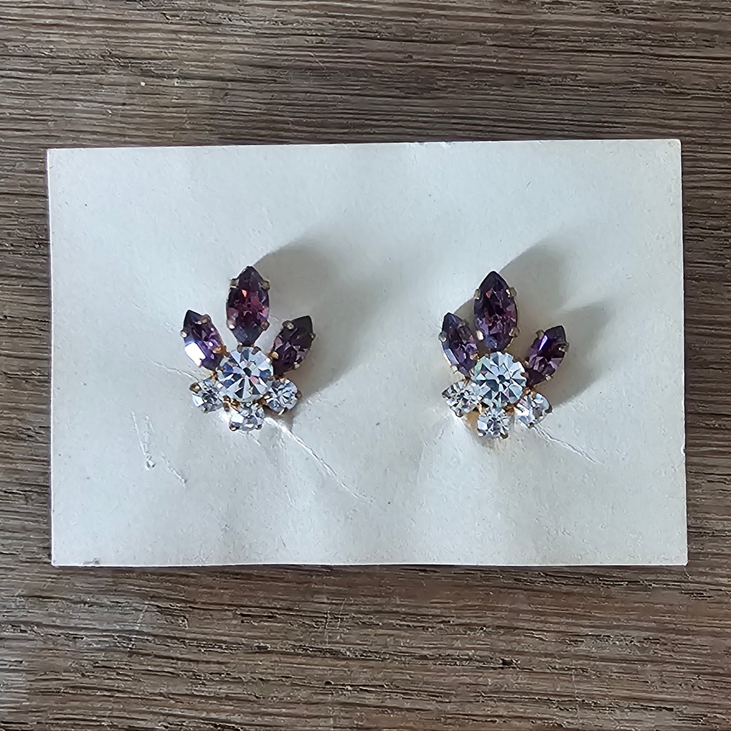 1950s purple rhinestone statement necklace & clip-on earrings set